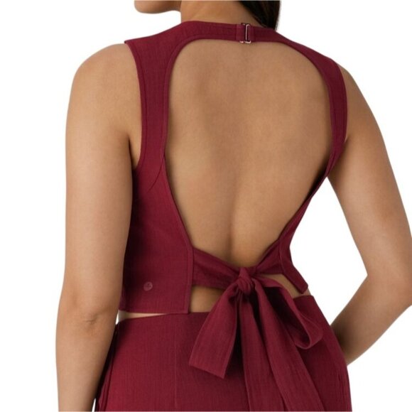 HALARA Tops - Halara Backless Tie Back Cropped Casual Linen Feel Tank~Size XL~Deep Wine L5 02